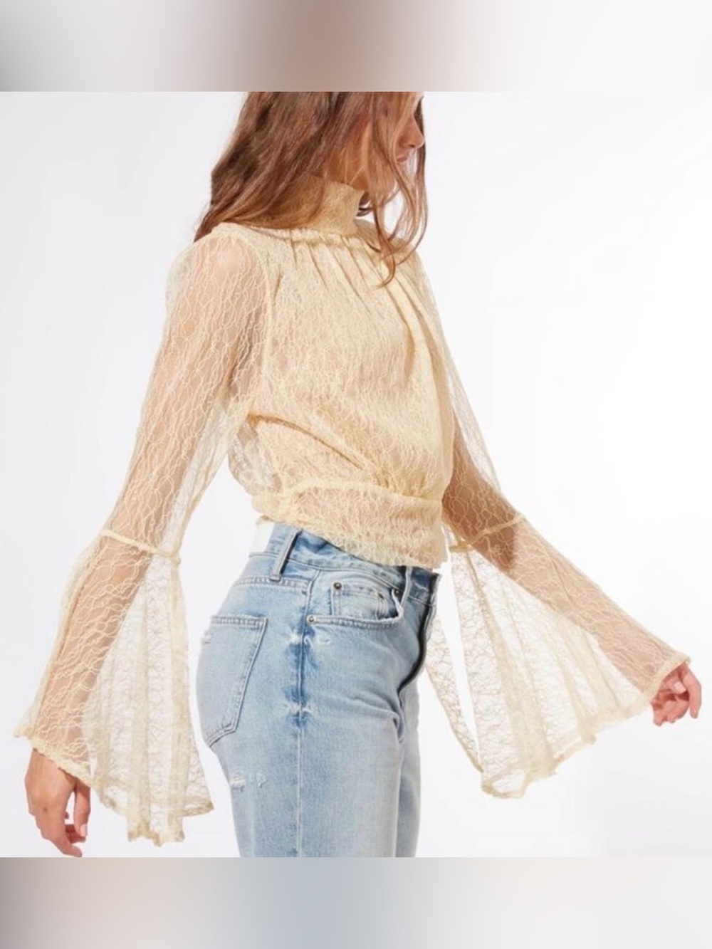 Free People Rule Breaker Lace Top - Cream - Small